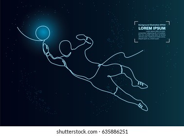 sketch single line hand drawn. football soccer blue light in the dark concept