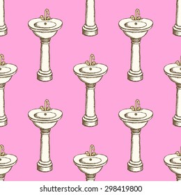 Sketch sink in vintage style, vector seamless pattern