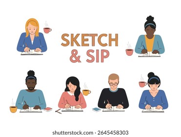 Sketch and sip people drawing with coffee