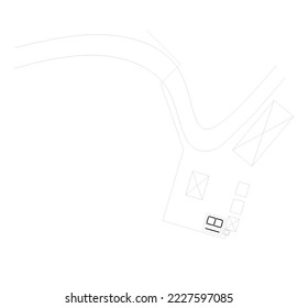 un bosquejo del plan del sitio desde el lugar de trabajo desde la carretera de la esquina