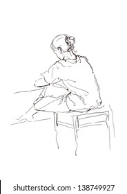 Sketch sitting girl
