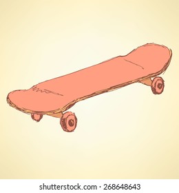 Sketch skate board in vintage style, vector