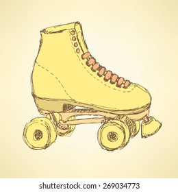 Sketch skating shoes in vintage style, vector
