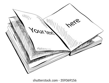 Sketch of sketchbook. Vector illustration with hand drawn leaf of notebook. Notepad with clear page 