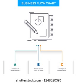 sketch, sketching, design, draw, geometry Business Flow Chart Design with 3 Steps. Line Icon For Presentation Background Template Place for text