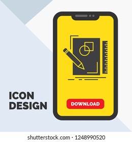sketch, sketching, design, draw, geometry Glyph Icon in Mobile for Download Page. Yellow Background