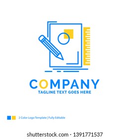 sketch, sketching, design, draw, geometry Blue Yellow Business Logo template. Creative Design Template Place for Tagline.