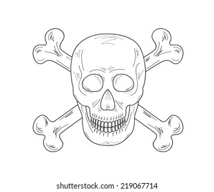 sketch of the skull and bones on white background, vector