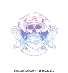 Sketch of skull with cowboy hat