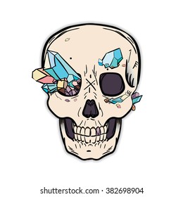 Sketch skull with crystal, vector illustration