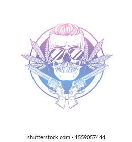 Sketch skull with hemp leaf
