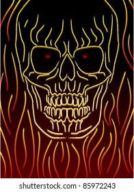 Sketch of a skull in stylized flames
