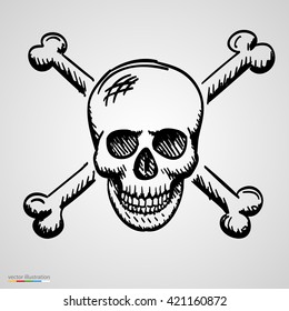 Sketch skull tattoo. Sketch skull pirate. Vector illustration