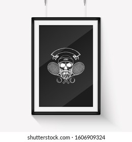Sketch skull with tennis racquet
