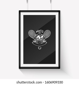 Sketch skull with tennis racquet