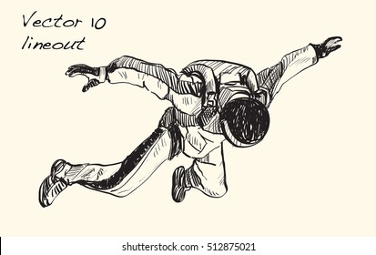 sketch of skydiving on the air, free hand draw illustration vector