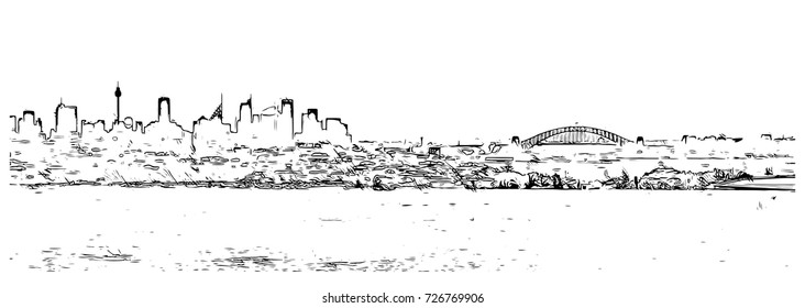 Sketch of Skyline Sydney Australia in vector illustration.