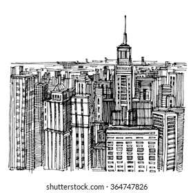 sketch of skyscrapers. Skyscraper of city.