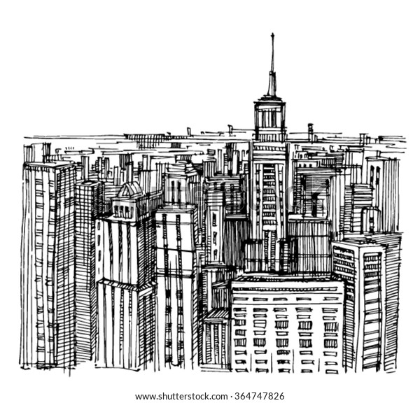 Sketch Skyscrapers Skyscraper City Stock Vector (Royalty Free) 364747826