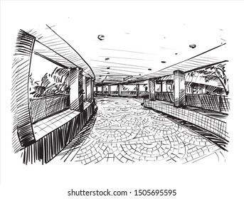 Sketch of skywalk in Hong Kong, hand draw