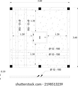 sketch of slab reinforcement plan for reservoir in sketch with notation and dimension