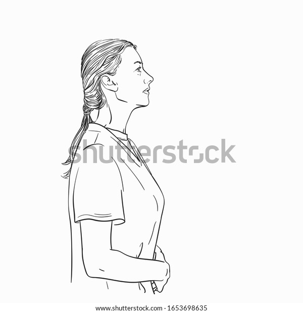 Sketch Slavic Woman Profile Standing Hands Stock Vector Royalty Free 1653698635