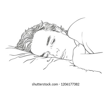 Sketch of sleeping handsome man, Hand drawn vector linear illustration