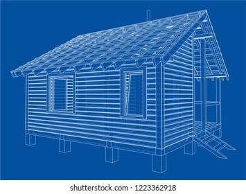 Sketch of small house. Vector rendering of 3d. Wire-frame style. The layers of visible and invisible lines are separated
