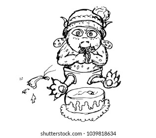 sketch of a small monster  a cake