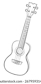 O esboço de um pequeno ukulele de cordas.
