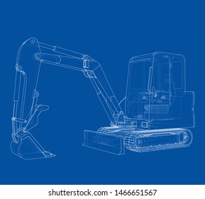 Sketch of Small Treactor with Actor. Vector rendering of 3d. Wire-frame style. The layers of visible and invisible lines are separated