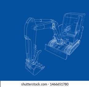 Sketch of Small Treactor with Actor. Vector rendering of 3d. Wire-frame style. The layers of visible and invisible lines are separated
