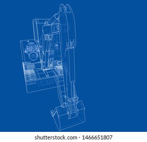 Sketch of Small Treactor with Actor. Vector rendering of 3d. Wire-frame style. The layers of visible and invisible lines are separated