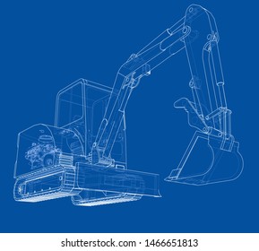 Sketch of Small Treactor with Actor. Vector rendering of 3d. Wire-frame style. The layers of visible and invisible lines are separated