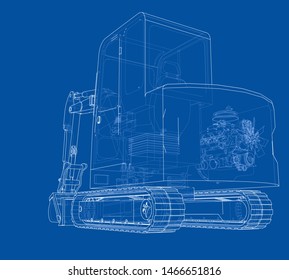 Sketch of Small Treactor with Actor. Vector rendering of 3d. Wire-frame style. The layers of visible and invisible lines are separated