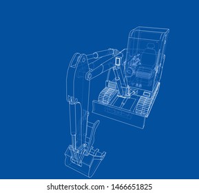 Sketch of Small Treactor with Actor. Vector rendering of 3d. Wire-frame style. The layers of visible and invisible lines are separated