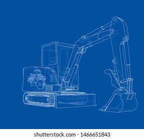 Sketch of Small Treactor with Actor. Vector rendering of 3d. Wire-frame style. The layers of visible and invisible lines are separated