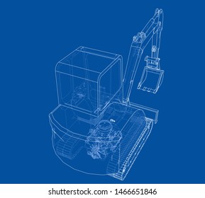 Sketch of Small Treactor with Actor. Vector rendering of 3d. Wire-frame style. The layers of visible and invisible lines are separated