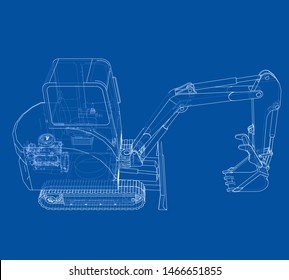 Sketch of Small Treactor with Actor. Vector rendering of 3d. Wire-frame style. The layers of visible and invisible lines are separated