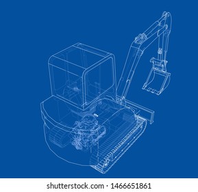 Sketch of Small Treactor with Actor. Vector rendering of 3d. Wire-frame style. The layers of visible and invisible lines are separated