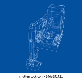 Sketch of Small Treactor with Actor. Vector rendering of 3d. Wire-frame style. The layers of visible and invisible lines are separated