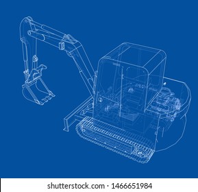 Sketch of Small Treactor with Actor. Vector rendering of 3d. Wire-frame style. The layers of visible and invisible lines are separated