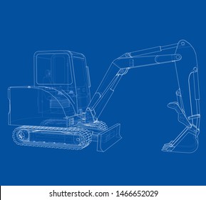 Sketch of Small Treactor with Actor. Vector rendering of 3d. Wire-frame style. The layers of visible and invisible lines are separated