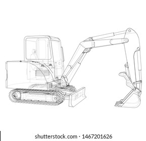 Sketch of Small Treactor with Actor. Vector rendering of 3d. Wire-frame style. The layers of visible and invisible lines are separated