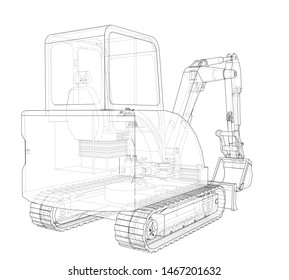 Sketch of Small Treactor with Actor. Vector rendering of 3d. Wire-frame style. The layers of visible and invisible lines are separated