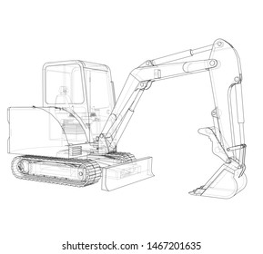 Sketch of Small Treactor with Actor. Vector rendering of 3d. Wire-frame style. The layers of visible and invisible lines are separated