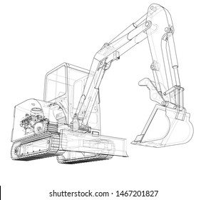 Sketch of Small Treactor with Actor. Vector rendering of 3d. Wire-frame style. The layers of visible and invisible lines are separated