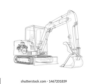 Sketch of Small Treactor with Actor. Vector rendering of 3d. Wire-frame style. The layers of visible and invisible lines are separated