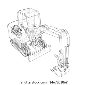 Sketch of Small Treactor with Actor. Vector rendering of 3d. Wire-frame style. The layers of visible and invisible lines are separated