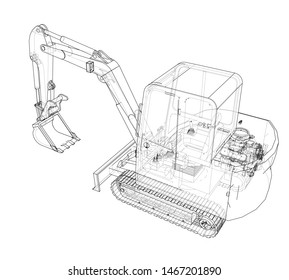 Sketch of Small Treactor with Actor. Vector rendering of 3d. Wire-frame style. The layers of visible and invisible lines are separated